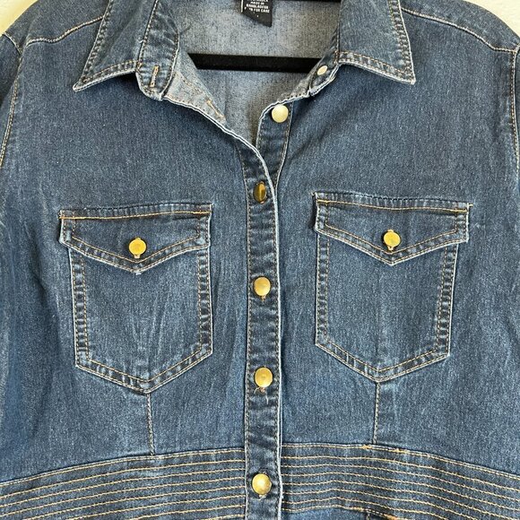 Denim‎ Chambray Knee Length Casual Button Front Dress Size Medium - Picture 3 of 8